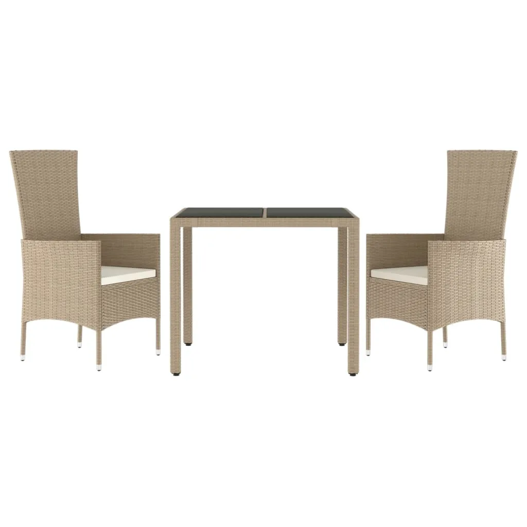 vidaXL 3-tlg. Garten-Essgruppe mit Kissen Beige Poly Rattan – Bild 3