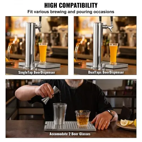 VEVOR 304 Edelstahl-Tropfschale, Bierabtropfschale mit 4 Rutschfesten Gummipads & Abnehmbarer Abdeckung, 300 x 180 x 25 mm Bar-Tropfschale Geeignet für Restaurants, Bars, Küchen, Café usw. – Bild 5
