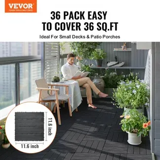 VEVOR Terrassenfliesen, 36er-Set, Balkonfliesen 30 x 30 cm, Klickfliesen, wasserdichter Kunststoff-Bodenbelag für den Außenbereich, Terrassenbodenbelag für Veranda, Pool, Balkon, Hinterhof, Dunkelgrau VEVOR Terrassenfliesen, 36er-Set, Balkonfliesen 30 x 30 cm, Klickfliesen, wasserdichter Kunststoff-Bodenbelag für den Außenbereich, Terrassenbodenbelag für Veranda, Pool, Balkon, Hinterhof, Dunkelgrau