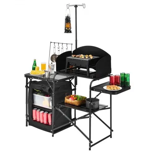 VEVOR Camping Küchentisch Outdoor Kochtisch, tragbare Kochstation aus Aluminium mit Lagerschrank & Tragetasche, & abnehmbarer Windschutzscheibe, für Grillpartys Picknicks Wohnmobilreisen, schwarz – Bild 9