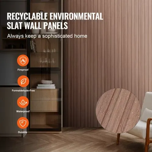 VEVOR Akustikpaneele 8er-Set, Akustikplatten, 2450 x 166 mm, WPC-Akzent-Holzwandpaneele für moderne Innenwände, Kunstholz-Wandplatten für stilvolles Dekor und Geräuschreduzierung, Graueiche – Bild 2