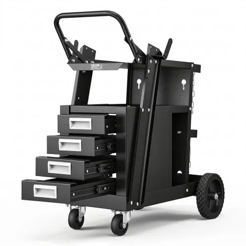 VEVOR Schweißwagen 2 Ablageflächen mit 4 Schubladen Schweißmobil Max. 100-120kg Wagen für Schweßgeräte mit 2 Gasflaschenhalterung Ideal für Handschweißen Schutzgasschweißen Argon-Lichtbogenschweißen – Bild 8
