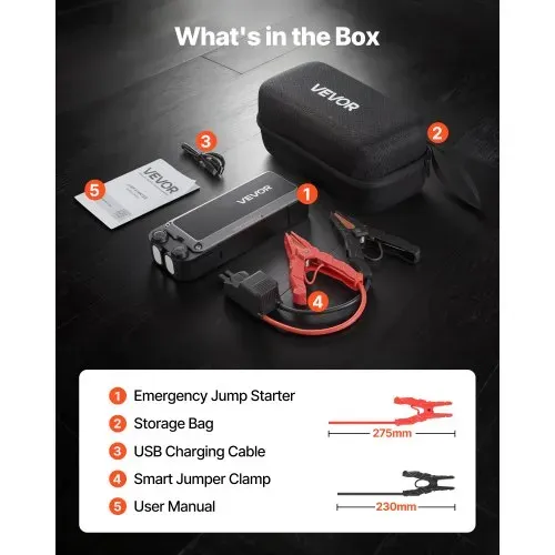 VEVOR Starthilfe Powerbank, Starthilfegerät 4000A Spitzenstrom mit LED-Taschenlampe & Kabel für Motor bis zu 10L Benzin/8L Diesel, Tragbarer Booster mit Schnellladung & Sicherheitsschutz für Notfall – Bild 6