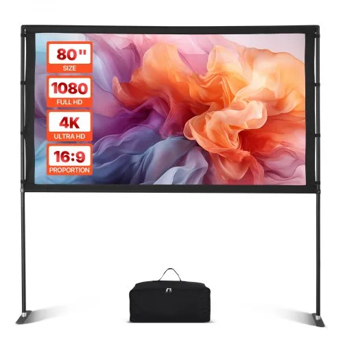 VEVOR Projektionsleinwand (80 Zoll) mit 160° Weitwinkel & Ständer, Beamerleinwand für Projektor innen & außen 16:9 4K HD, tragbare Filmleinwand mit Tragetasche für Heimkino Büro Präsentation VEVOR Projektionsleinwand (80 Zoll) mit 160° Weitwinkel & Ständer, Beamerleinwand für Projektor innen & außen 16:9 4K HD, tragbare Filmleinwand mit Tragetasche für Heimkino Büro Präsentation