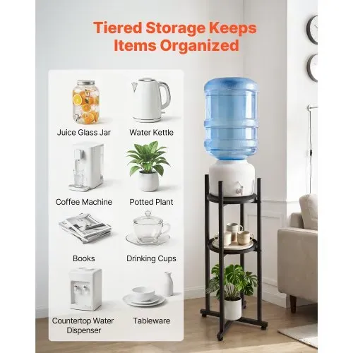 VEVOR Wasserkrughalter, 2-Stufig, für 1 Flasche, Wasserkrugregal mit Abnehmbarer Ablagefläche, Wasserspenderregal, Wasserflaschenregal Wasserbehälterregal, für Küche, Büro, Wohnzimmer, Schwarz VEVOR Wasserkrughalter, 2-Stufig, für 1 Flasche, Wasserkrugregal mit Abnehmbarer Ablagefläche, Wasserspenderregal, Wasserflaschenregal Wasserbehälterregal, für Küche, Büro, Wohnzimmer, Schwarz