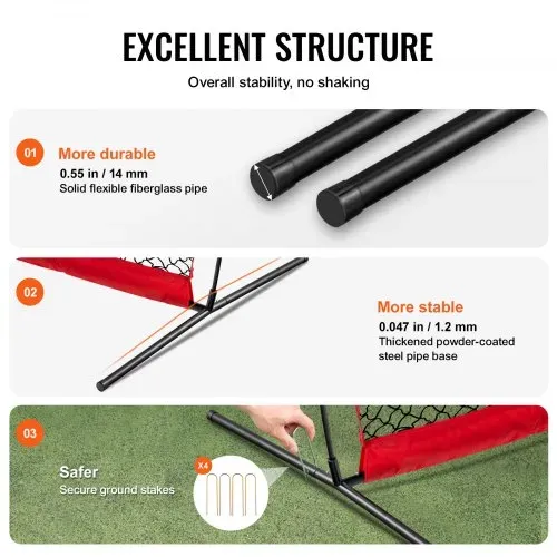VEVOR Barrikaden-Backstop-Netz, 393 x 140 x 275 cm Ballsport-Absperrnetz, Tragbare Übungsausrüstung mit Tragetasche, Schutzschirm für Baseball-, Softball-, Lacrosse-, Fußball- und Hockeytraining – Bild 3
