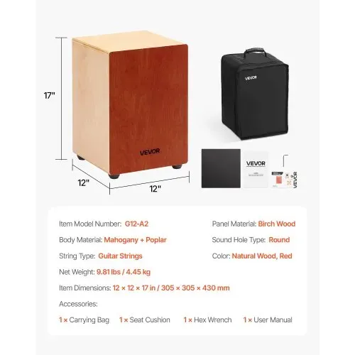 VEVOR Cajon, Kistentrommel mit internen Gitarrensaiten, leichte Drum-Box aus Holz, tragbares Trommel-Musikinstrument mit Reisetasche, abgerundeten Kanten, für Anfänger & Profis, 305x305x430 mm – Bild 6