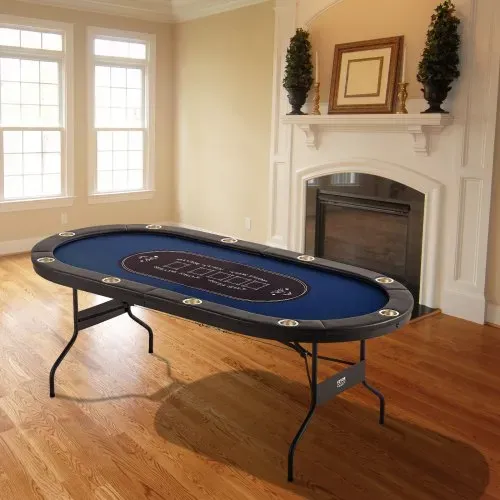 VEVOR Casino Pokertisch Klappbare Tischbeine 2140 x 1070 x 760 mm (L x B x H), Faltbarer Pokertisch, Schwarz & Blau Pokerauflage Klapptisch für 10 Spieler, Pokertisch mit Staubschutzhülle Tragbar – Bild 7