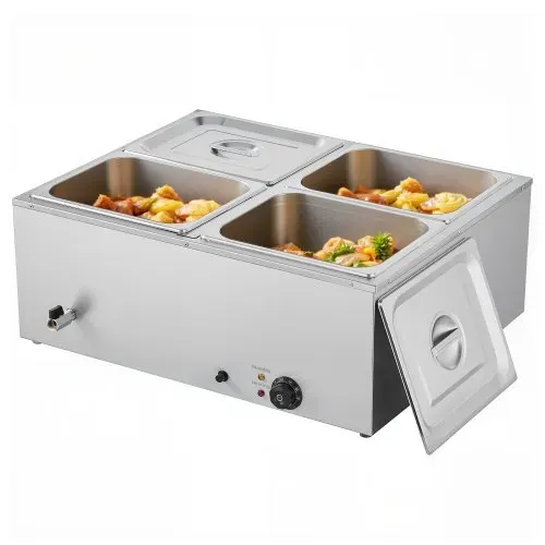 VEVOR kommerzieller Speisenwärmer (4 x 1/2 Größe Behälter), 1,5 kW elektrischer Wärmebehälter aus Edelstahl mit Abdeckung & Suppenkelle, Chafing Dishes für Catering Restaurant Party – Bild 8