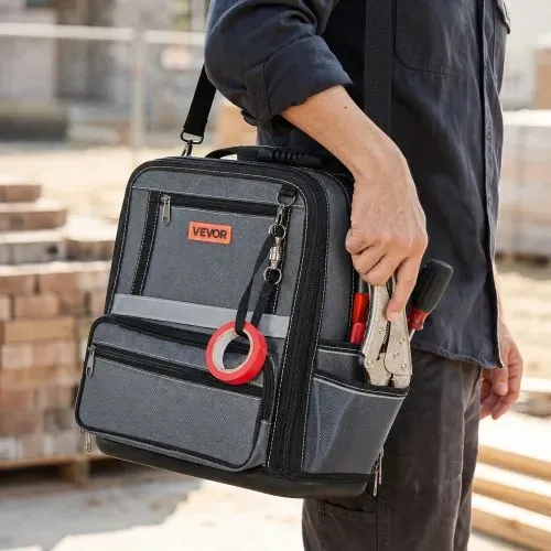 VEVOR Werkzeugtasche 33,5x23x39cm, Aufbewahrungstasche mit 24 Innen- & 10 Außenfächern, Wasserfester Werkzeug-Organizer aus Polyester mit Schultergurt & Reißverschluss, Werkzeugbeutel für Handwerker – Bild 7