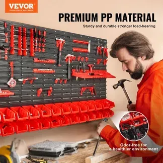 VEVOR Stapelboxen, 30-Behälter-Teileregal-Organizer für Garage, Kunststoff-Ladenwerkzeug mit Wandpaneelen/Werkzeughaltern/Haken, für Muttern, Bolzen, Schrauben, Nägel, Perlen, Knöpfe, Schwarz/Rot VEVOR Stapelboxen, 30-Behälter-Teileregal-Organizer für Garage, Kunststoff-Ladenwerkzeug mit Wandpaneelen/Werkzeughaltern/Haken, für Muttern, Bolzen, Schrauben, Nägel, Perlen, Knöpfe, Schwarz/Rot