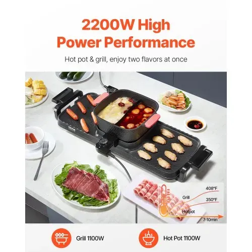 VEVOR Hot Pot 2300 W 2 in 1 elektrischer rauchfreier Grill abnehmbarer Shabu-Shabu-Topf mit Antihaft-Pfanne, separate doppelte Temperaturregelung, koreanischer Indoor BBQ Grill für 1–6 Personen VEVOR Hot Pot 2300 W 2 in 1 elektrischer rauchfreier Grill abnehmbarer Shabu-Shabu-Topf mit Antihaft-Pfanne, separate doppelte Temperaturregelung, koreanischer Indoor BBQ Grill für 1–6 Personen