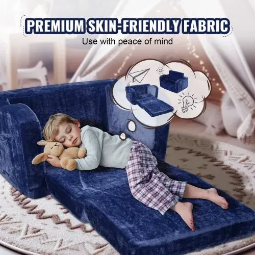 VEVOR Kindersofa 2 in 1 umwandelbares Kindersofa zum Liegestuhl, ausklappbarer Kindersofa-Sessel, Kleinkind Armlehnenstuhl-Bett, zusammenklappbares Kinderspielsofa, Kindercouch Blau 104 x 58 x 32 cm – Bild 3
