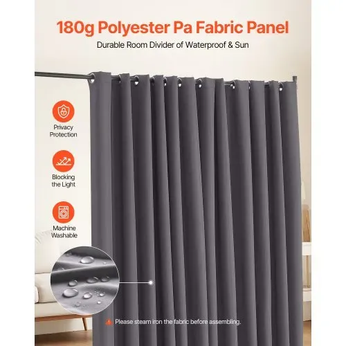 VEVOR Raumteiler Trennwand Paravent Stellwand Einzelpanel, Tragbarer Sichtschutz für Büro Schlafzimmer Esszimmer Arbeitszimmer Balkon, Raumtrenner Rollbar (308,5 x 45 x 245,5 cm), Grau – Bild 2