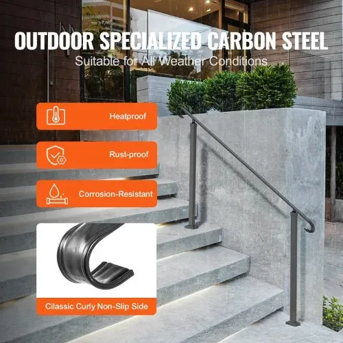 VEVOR Treppengeländer 140x13,5x97 cm Handlauf Geländer Höhe(bis zu 48 cm) & Winkel(0-52,8°) einstellbar Eingangsgeländer Eisenhandlauf Ideal für 2 oder 3 stufige Treppen mit Installationskit Schwarz – Bild 2