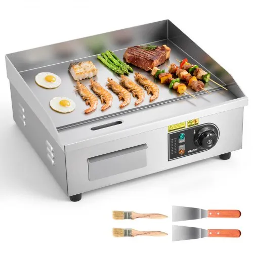 VEVOR Kommerzielle Grillplatte Elektrisch 45 x 30 cm, Bratplatte Elektrogrill 2800 W, Tischgrillplatte 50–300 °C mit 2 Spateln, 2 Bürsten und 4 Fußpolstern, Griddleplatte für Steaks Pfannkuchen VEVOR Kommerzielle Grillplatte Elektrisch 45 x 30 cm, Bratplatte Elektrogrill 2800 W, Tischgrillplatte 50–300 °C mit 2 Spateln, 2 Bürsten und 4 Fußpolstern, Griddleplatte für Steaks Pfannkuchen