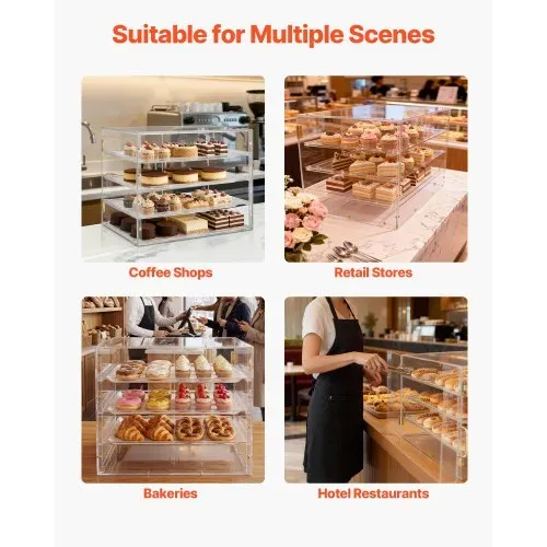 VEVOR Gebäckvitrine 4-stöckig, Gewerbliche Bäckereivitrine aus Transparentem Acryl, Thekenvitrine mit Magnetischer Rücktür & Abnehmbarer Trennwand für Kekse Desserts Donuts, 570 x 455 x 405 mm – Bild 6