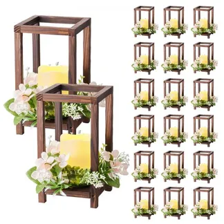 VEVOR 20er-Set Holzlaternen, inkl. 20x Laternen-Kerzenhaltern, 20x flammenlosen LED-Kerzen, 20x Champagner-Blumenkränzen für Hochzeitstisch, Party, Bauernhaus-Dekoration, Braun VEVOR 20er-Set Holzlaternen, inkl. 20x Laternen-Kerzenhaltern, 20x flammenlosen LED-Kerzen, 20x Champagner-Blumenkränzen für Hochzeitstisch, Party, Bauernhaus-Dekoration, Braun