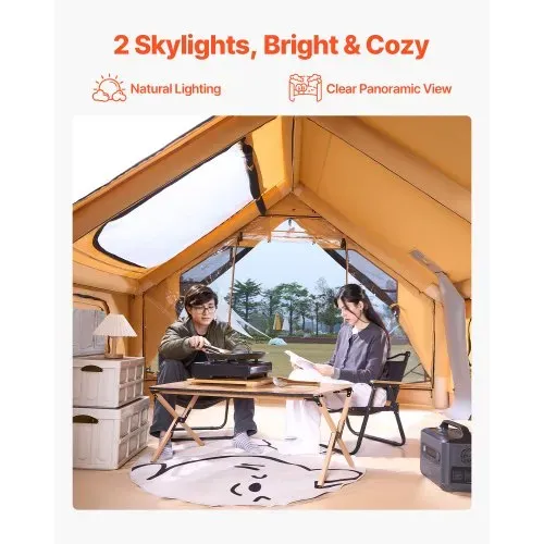 VEVOR Aufblasbares Zelt für Camping, 5-8 Personen Zelt mit Handpumpe, 4x3x2,2 m Glamping-Zelt mit 2 Oberlichtern, Baldachin, Ofenanschluss, 2 Türen, Netzfenstern & Aufbewahrungstasche VEVOR Aufblasbares Zelt für Camping, 5-8 Personen Zelt mit Handpumpe, 4x3x2,2 m Glamping-Zelt mit 2 Oberlichtern, Baldachin, Ofenanschluss, 2 Türen, Netzfenstern & Aufbewahrungstasche