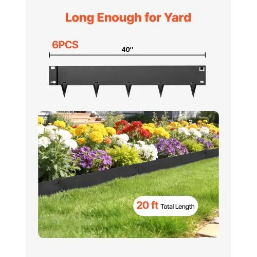 VEVOR Rasenkante 6er-Pack 1016x207 mm, Beeteinfassung aus Verzinktem Stahl, inkl. Handschuhen, Rasenbleche, Mähkante, Metall Palisade, Beetumrandung für Blumenbeete & Gartenwege – Bild 3