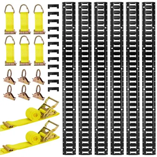 VEVOR E-Track-Zurrschienen-Set, 6er-Pack 1,5 m, 26-tlg. Zubehör, inkl. 2 Ratschengurten & 6 O-Ringen & 6 Zurrgurten mit D-Ring & 12 Endkappen, für Garagen, Lieferwagen, Anhänger, Motorräder VEVOR E-Track-Zurrschienen-Set, 6er-Pack 1,5 m, 26-tlg. Zubehör, inkl. 2 Ratschengurten & 6 O-Ringen & 6 Zurrgurten mit D-Ring & 12 Endkappen, für Garagen, Lieferwagen, Anhänger, Motorräder