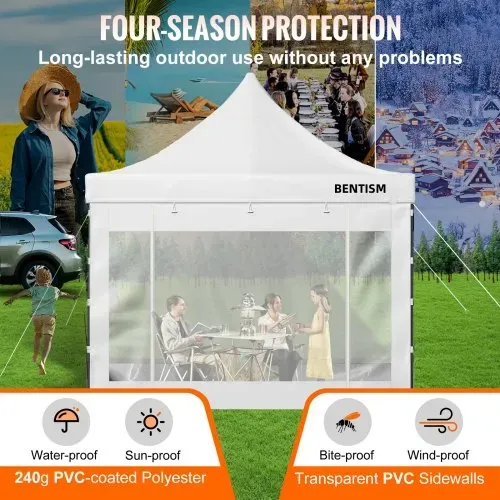 VEVOR Pavillon faltbar 3x3m Faltpavillon 240g PVC-beschichtetes Polyester Pop-Up-Pavillon 1,95-2,13m Einstellbar Partyzelt Festzelt Strandzelt Weiß für Hochzeiten oder andere kommerzielle Aktivitäten – Bild 2