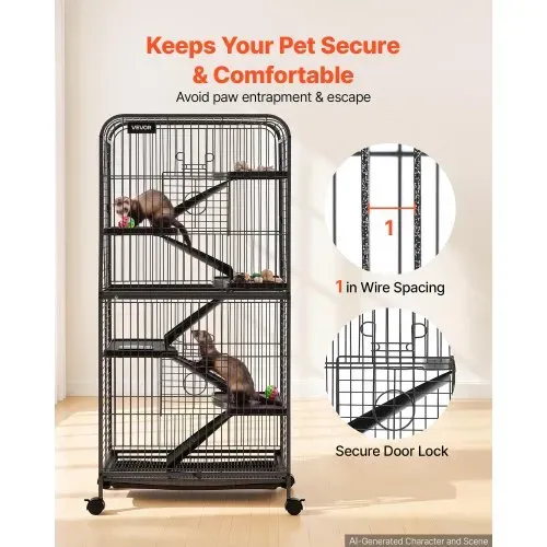VEVOR Kleintierkäfig Frettchenkäfig Kleintiergehege 635x435x1330 mm, Frettchen Chinchillas Gleithörnchen Kleine Katzen & Kaninchen 6-Stöckig 25,4 mm Drahtabstand Feststellbare Schwenkrolle – Bild 3