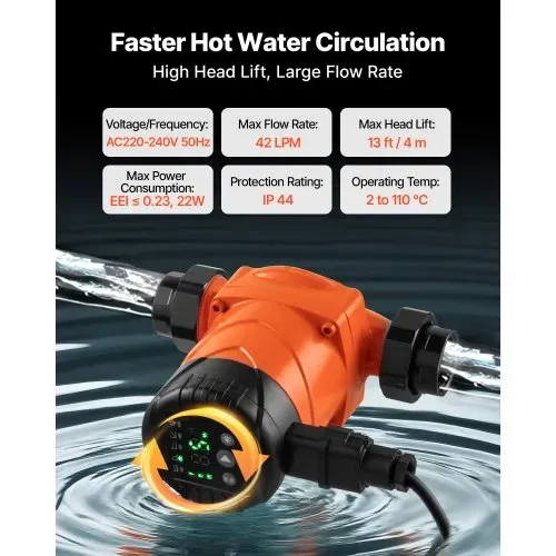 VEVOR LPS25-4BP/130 Zirkulationspumpe, Umwälzpumpe aus Gusseisen, 42 LPM, 4 m maximale Förderhöhe, Warmwasser-Zirkulation, Gewindeanschluss, Rückschlagventil, leiser Betrieb, für Heizungsanlage zu Hause – Bild 3