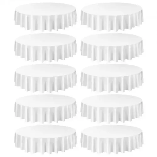 VEVOR 10 x runde Tischdecken Tischwäsche 2286 mm, knitterfreier Tischdeckenschutz, maschinenwaschbares Tischtuch aus Polyestergewebe für Partys Hochzeiten Bankette formelle Veranstaltungen, Weiß – Bild 10