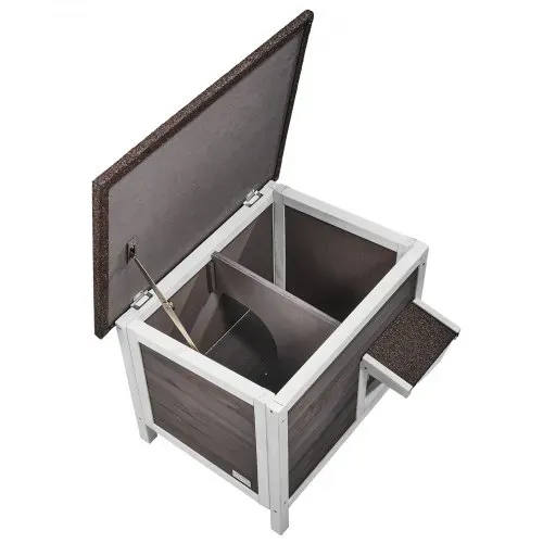 VEVOR Katzenhaus für draußen, wetterfest, Unterschlupf für Wildkatzen für mehrere Katzen, Katzen-/Kaninchenhaus aus Holz für draußen, rundum schaumisoliert, offenes Dach, Türklappen aus PVC, 61 x 50 x 53 cm (L x B x H) – Bild 9