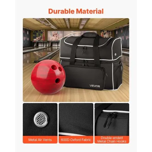 VEVOR Bowlingballtasche für 2 Bälle mit vier Rollen & separatem Fach für Schuhe (bis US-Größe 16) & übergroßer Zubehörtasche, einziehbarer Griff lässt sich auf 95 cm ausziehen Schwarz – Bild 2