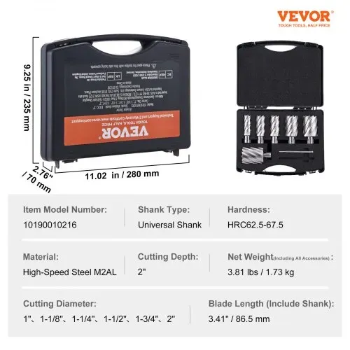 VEVOR Kronenbohrer-Set Metall 6 tlg. Kernbohrer-Satz 50,8 mm Schnitttiefe Ringschneider-Set, aus M2AL-Schnellarbeitsstahl Zubehör für Magnetbohrmaschinen – Bild 6