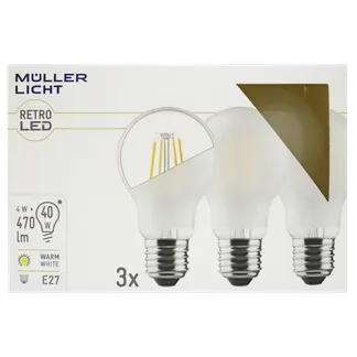 LED Filament Glühlampe, E27, 4W, 470lm, 2700K, warmweiß, matt, 3er Set LED Filament Glühlampe, E27, 4W, 470lm, 2700K, warmweiß, matt, 3er Set