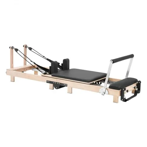 VEVOR Pilates Reformer Gerät Klappbar 2310 x 680 x 755 mm Gummibaumholz für Heimgebrauch & Fitnessstudio, mit Jumpboard, Sitzbox, Verstellbarer Kopfstütze und Leisem Schlittenlauf, 181 kg Belastbar – Bild 8