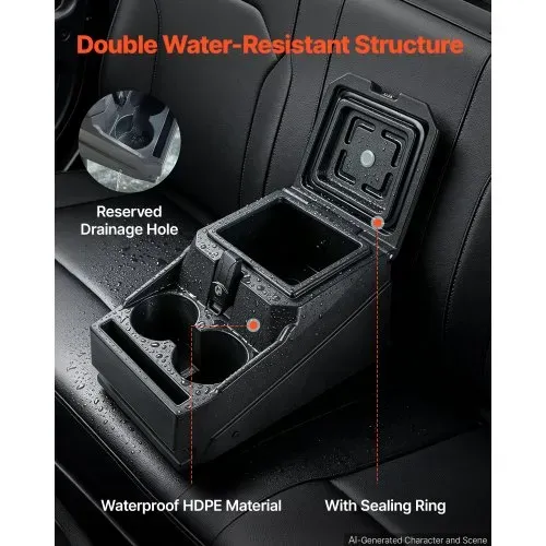 VEVOR Staufachbox Mittelkonsole für Polaris Ranger & Can-Am Defender 17–26, Abschließbare Aufbewahrungsbox aus HDPE mit Getränkehalter und Handyhalterung, Innenliegenden Abflusslöchern, Schwarz – Bild 5