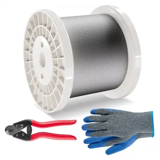 VEVOR Drahtseil-Set, Ф3,18mmx182,3m, 316 Edelstahlkabel mit Schneider & Handschuhen, 7,1kN Bruchfestigkeit, 7×7 Litzen, Bau-Marine-/Flugzeugqualität für Handläufe, Treppen, Terrassen, Zäune VEVOR Drahtseil-Set, Ф3,18mmx182,3m, 316 Edelstahlkabel mit Schneider & Handschuhen, 7,1kN Bruchfestigkeit, 7×7 Litzen, Bau-Marine-/Flugzeugqualität für Handläufe, Treppen, Terrassen, Zäune
