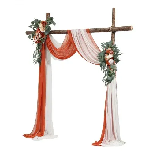VEVOR Blumenset für Hochzeit Bogen, orangefarbene Blumen für Traubogen mit Vorhängen (4er-Set) – 2 Blumenarrangements, 2 transparente Vorhänge, für Zeremoniensträuße, Empfangshintergrunddekoration – Bild 9