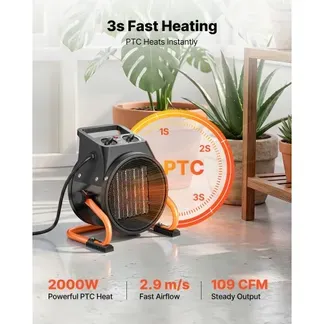 VEVOR Gewächshausheizung 2000W, Elektrischer PTC-Heizlüfter mit Ventilatorfunktion & 2 Heizstufen, Tragbarer Heizer mit Überhitzungsschutz & 15° Einstellbarer Heizwinkel, Elektroheizer für Gartenhaus VEVOR Gewächshausheizung 2000W, Elektrischer PTC-Heizlüfter mit Ventilatorfunktion & 2 Heizstufen, Tragbarer Heizer mit Überhitzungsschutz & 15° Einstellbarer Heizwinkel, Elektroheizer für Gartenhaus