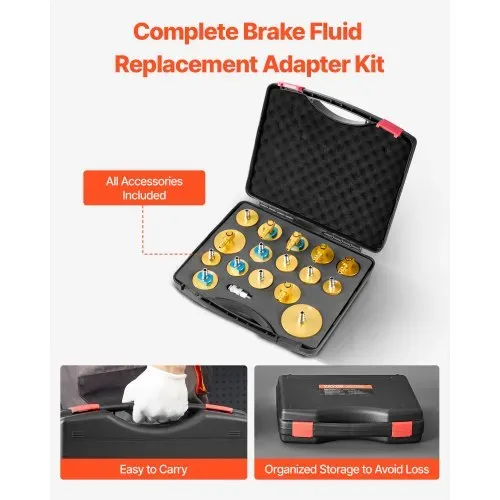 VEVOR Brake Master Entlüfterset 17-teilig professionelles Bremsentlüfter-Adapterset mit komplettem Set und Griff, langlebiger Bremsentlüfteradapter zum Befüllen der Bremsflüssigkeit – Bild 2