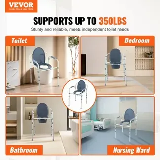 VEVOR Toilettenstuhl, Nachtkommode mit Breiterem Toilettensitz, 7-stufig Höhenverstellbar 44-59 cm, Abnehmbarer 5,8-Liter-Eimer, Einfach zu Montieren, 158,8 kg Kapazität, Erhöhter Toilettensitz VEVOR Toilettenstuhl, Nachtkommode mit Breiterem Toilettensitz, 7-stufig Höhenverstellbar 44-59 cm, Abnehmbarer 5,8-Liter-Eimer, Einfach zu Montieren, 158,8 kg Kapazität, Erhöhter Toilettensitz