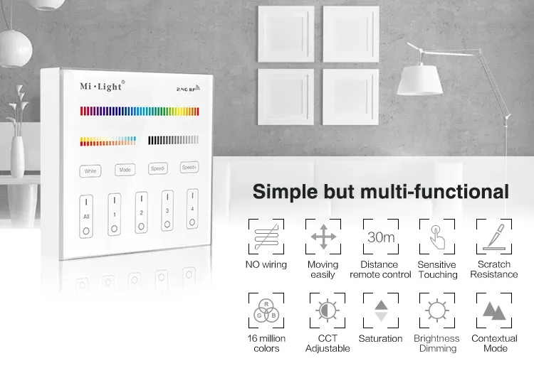 MiBoxer B4 LED Fernbedienung Smart Panel RGB-WW (RGB-CCT) 4 Zonen – Bild 6