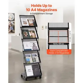 VEVOR faltbarer Prospektständer Zeitschriftenständer mit 5 Taschen, rollbarer Literaturständer Kataloghalter Schrägsteller, Buchständer Bodenaufsteller für Messe, Büroshows, Ausstellung VEVOR faltbarer Prospektständer Zeitschriftenständer mit 5 Taschen, rollbarer Literaturständer Kataloghalter Schrägsteller, Buchständer Bodenaufsteller für Messe, Büroshows, Ausstellung