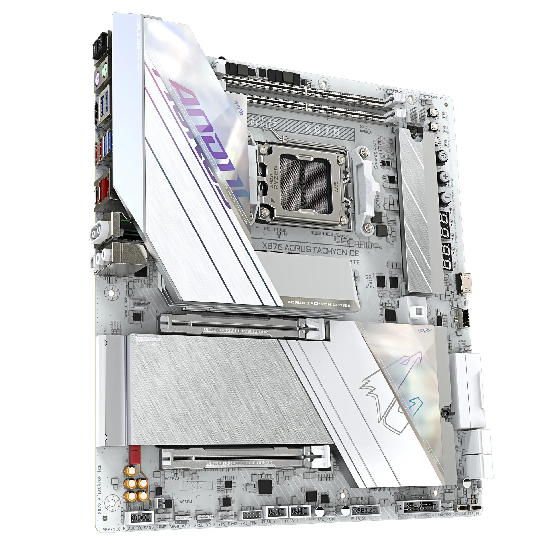 GIGABYTE X870 AORUS TACHYON ICE Mainboard – Unterstützt AMD Ryzen 9000 CPUs, digitale 18+2+2 Phasen VRM, bis zu 9600 MHz DDR5 (OC), 1 x PCIe 5.0 + 2 x PCIe 4.0, Wi-Fi 7, 5 GbE LAN, USB 4 – Bild 3