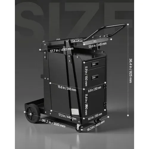VEVOR Mobiler Werkstattwagen, Schweißwagen mit 2 Schubladen & abschließbarem Schrank, 158 kg Gewichtskapazität, 360° schwenkbare Räder, Schweißgerätewagen für MIG-Schweißgerät, Plasmaschneider – Bild 2