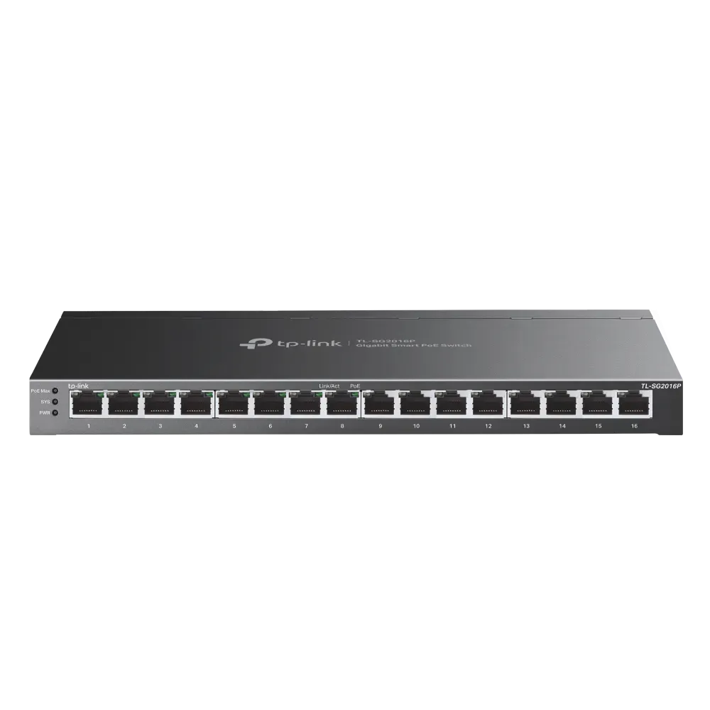 TP-Link Switch full managed Layer2 16 Port • 16x 1 GbE • PoE Budget 120 Watt • 8x PoE at • 8x 1 GbE • Omada • SG2016P TP-Link Switch full managed Layer2 16 Port • 16x 1 GbE • PoE Budget 120 Watt • 8x PoE at • 8x 1 GbE • Omada • SG2016P
