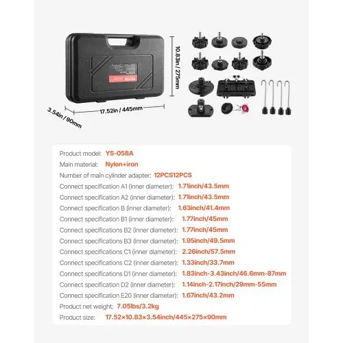 VEVOR Brake Master Entlüfterset 12-tlg. professionelles Bremsentlüfter-Adapterset mit komplettem Set und Griff, langlebiger Bremsentlüfteradapter zum Befüllen der Bremsflüssigkeit – Bild 6