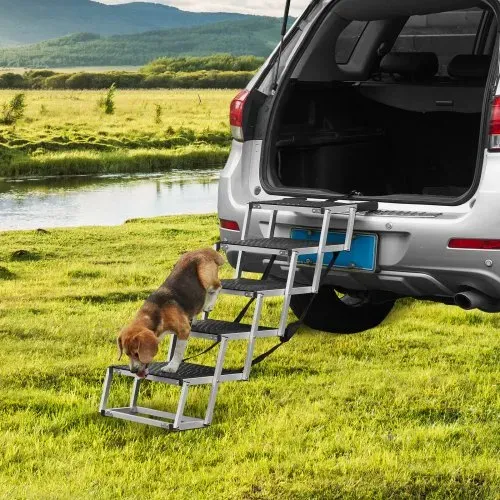 VEVOR Hundetreppe für Autos, breite 5-stufige Hundeautotreppe, zusammenklappbare Hundeautorampe mit rutschfester Oberfläche, tragbare Haustiertreppe aus leichtem Aluminium für Auto, SUV und LKW, trägt bis zu 68 kg – Bild 7