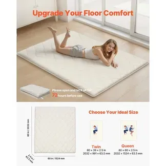 VEVOR japanische Futon-Matratze (2032 x 1524 x 63,5 mm), faltbare Tatami (Queen Size), Bodenmatratze mit Aufbewahrungstasche & Befestigungsmaterial, 9-lagige Schlafmatte für Meditation Yoga, Weiß VEVOR japanische Futon-Matratze (2032 x 1524 x 63,5 mm), faltbare Tatami (Queen Size), Bodenmatratze mit Aufbewahrungstasche & Befestigungsmaterial, 9-lagige Schlafmatte für Meditation Yoga, Weiß