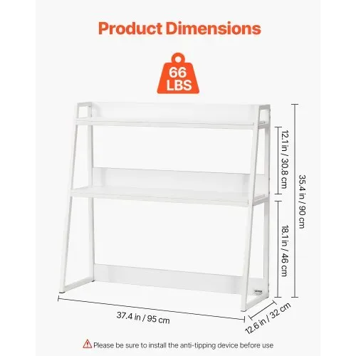 VEVOR Schreibtisch Bücherregal 2-stufiger Organizer (95 x 32 x 90 cm) Tischregale Organizer Ausstellungsregal aus Spanplatten + Melaminpapier + Q195A, Regal mit rutschfesten Füßen, Büro Weiß – Bild 2