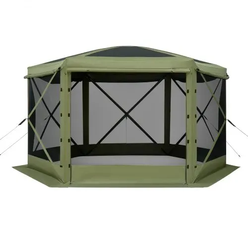 VEVOR Pop-up-Pavillon, 3,6x3,6 m, großes 6-seitiges Campingzelt mit abnehmbarem Dach & Tragetasche, Partyzelt, Sonnenschutz für 8-10 Personen, für Garten & Terrasse, Grün – Bild 9